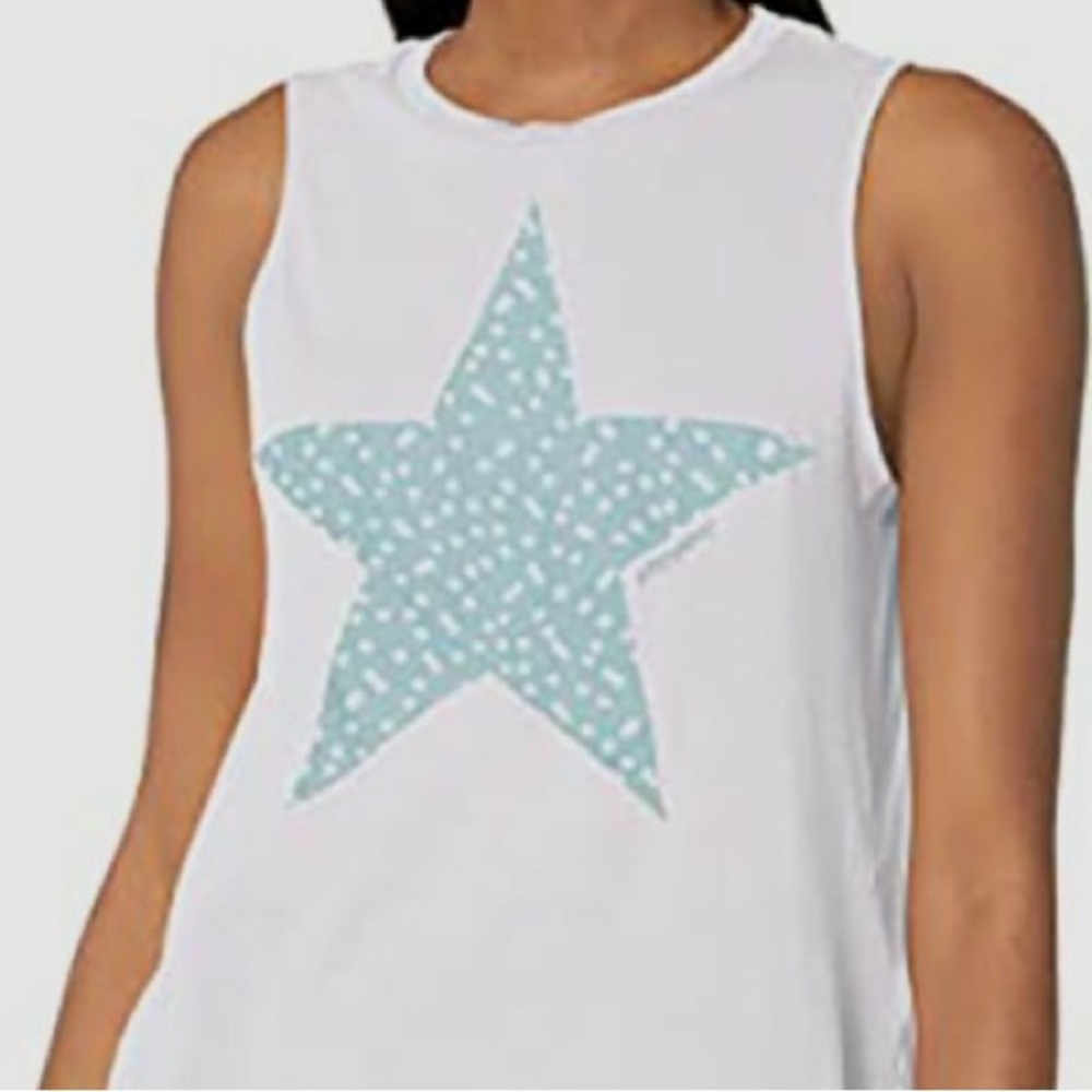 Betsey Johnson White Sleeveless Crew-Neck Star Tank Top Size S